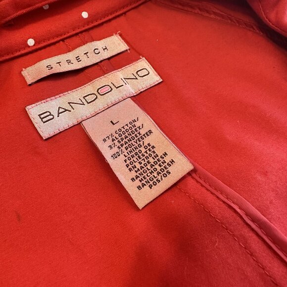 Bandolino Womens Trench Coat Red Polka Dot Belted Waist Large Retro Jacket - Picture 7 of 10